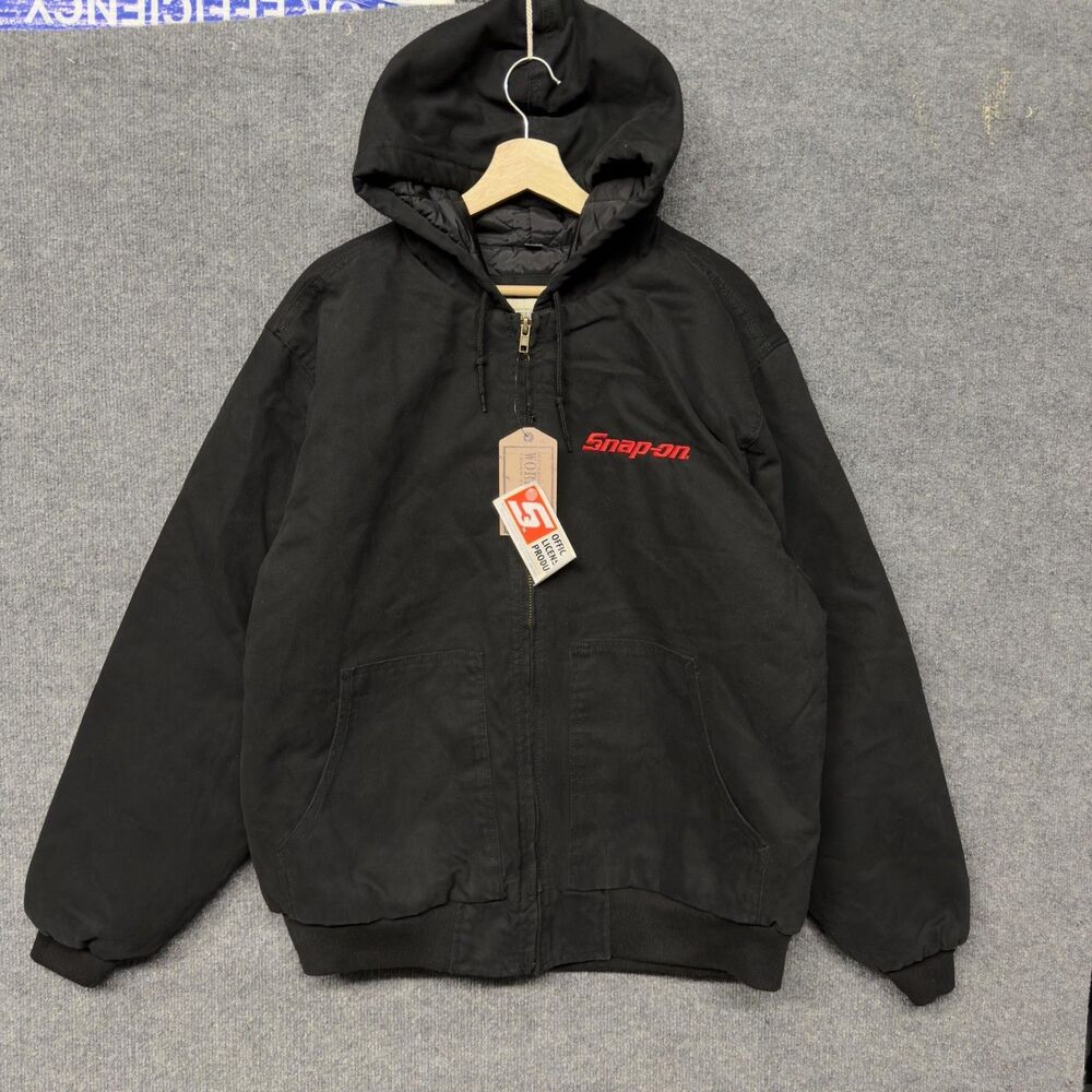 Snap-on Canvas Bomber Jacket Mens XL Black Hooded Quilted Workwear Insulated NWT